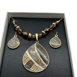 MIXIT Necklace Earring Set In Box Beaded Gold Tone Enamel Gift Statement Women